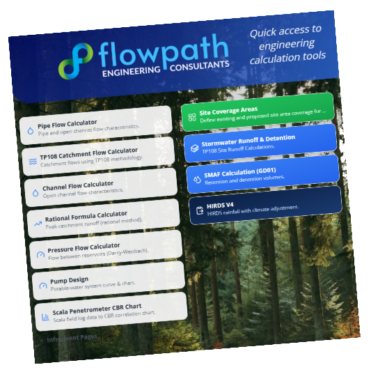 Flowpath Engineering Portal interface showing calculators and tools